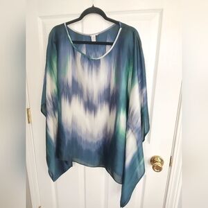 Chico's Blue and Green Ombre  Poncho Top Boho Party Lightweight Resortwear